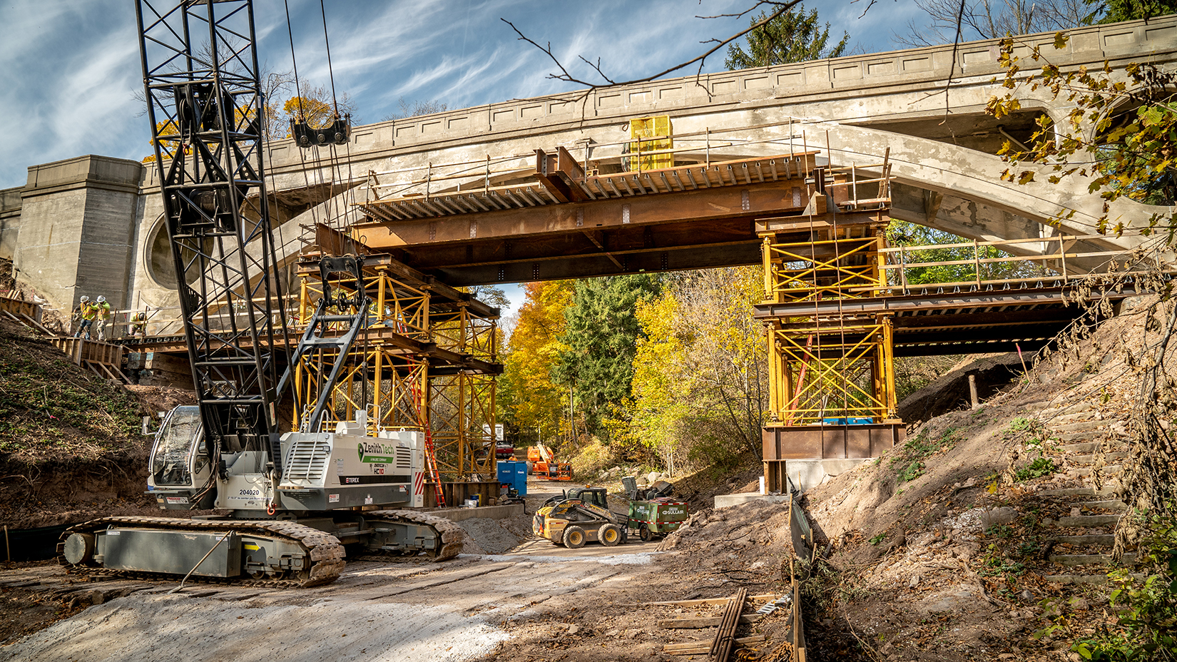 Angled ground view of Lake Park Arch Bridge (Ravine Road Bridge)