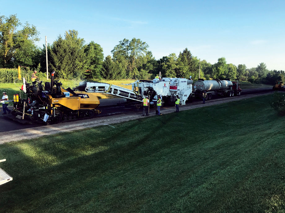 Wide shot of asphalt machinery