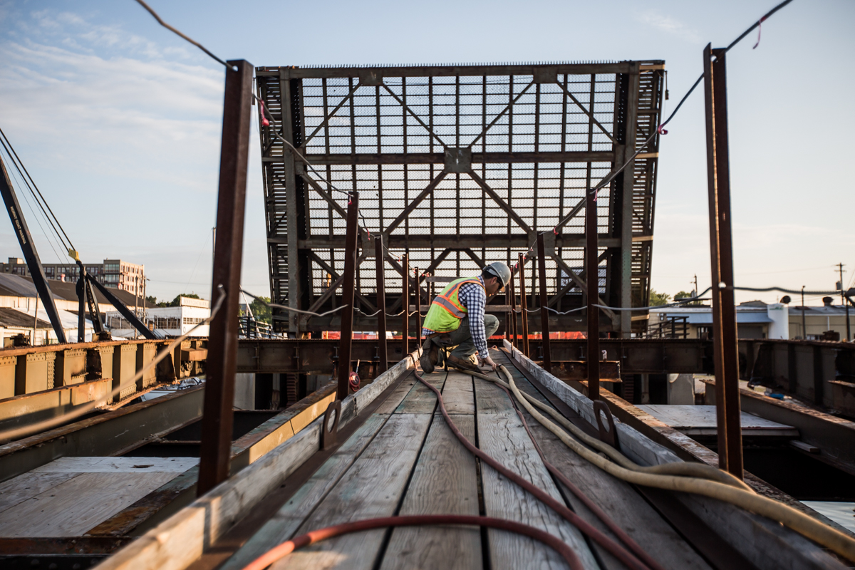 Worker on top of 1st Bascule Bridge