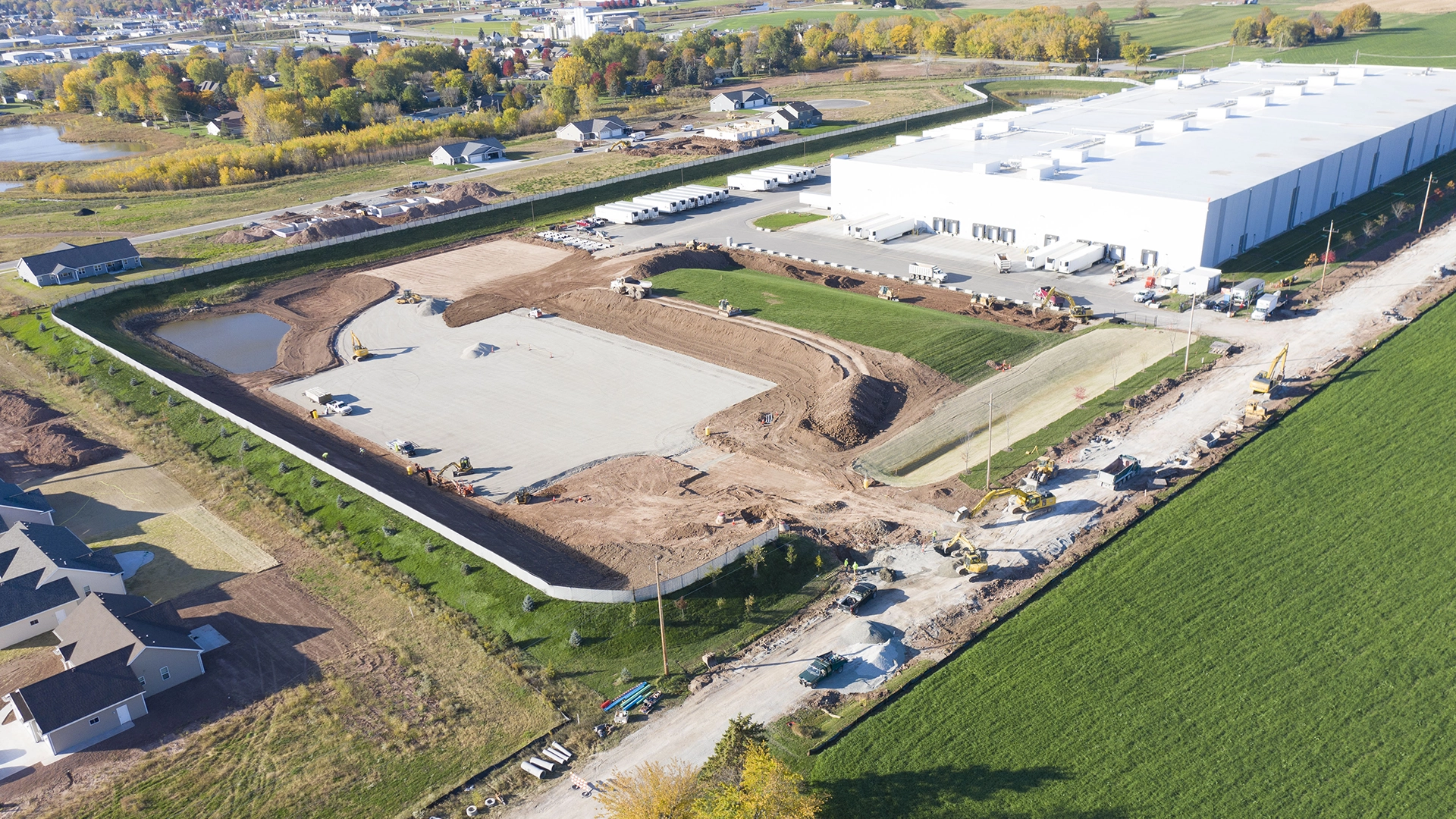 aerial view of Nestle USA truck lot under construction