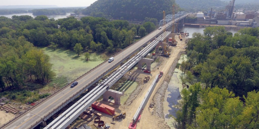 aerial view of bridge construction