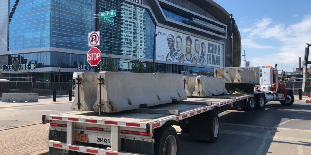 truck with concrete barriers
