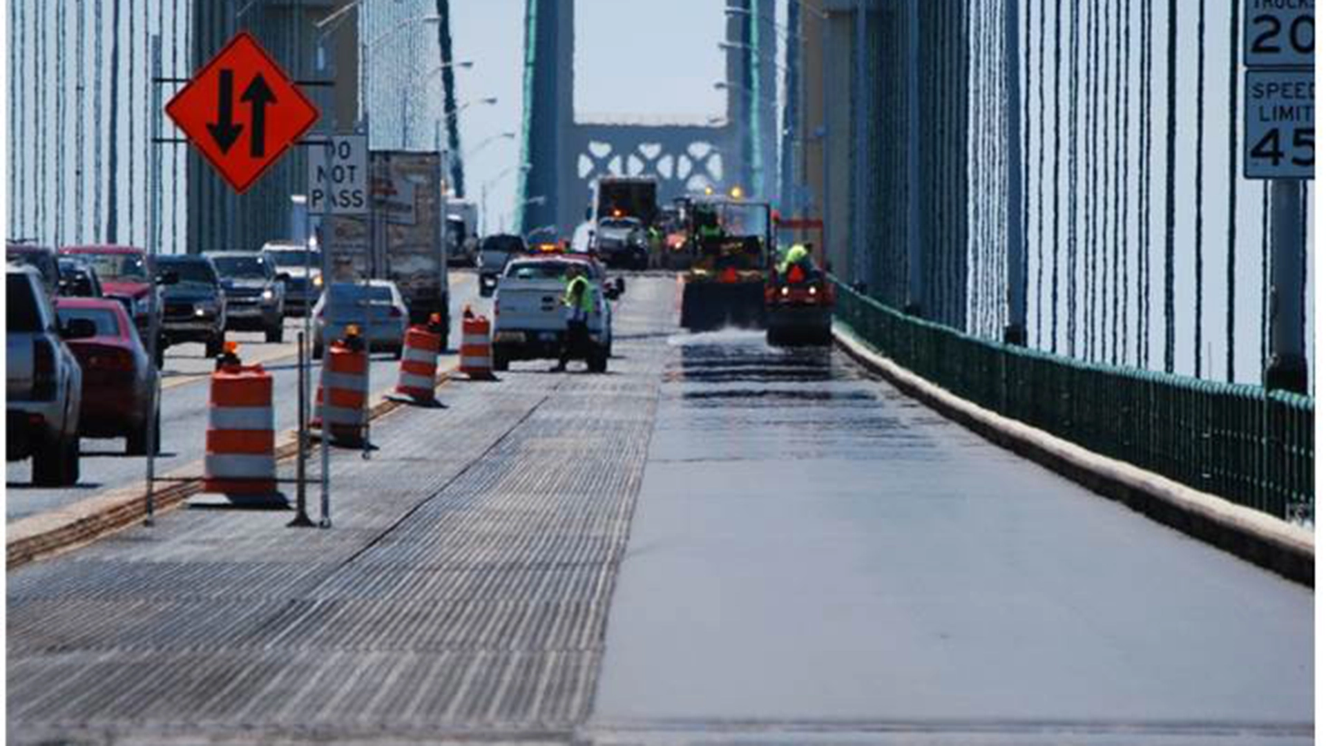 Mackinaw bridge under construction