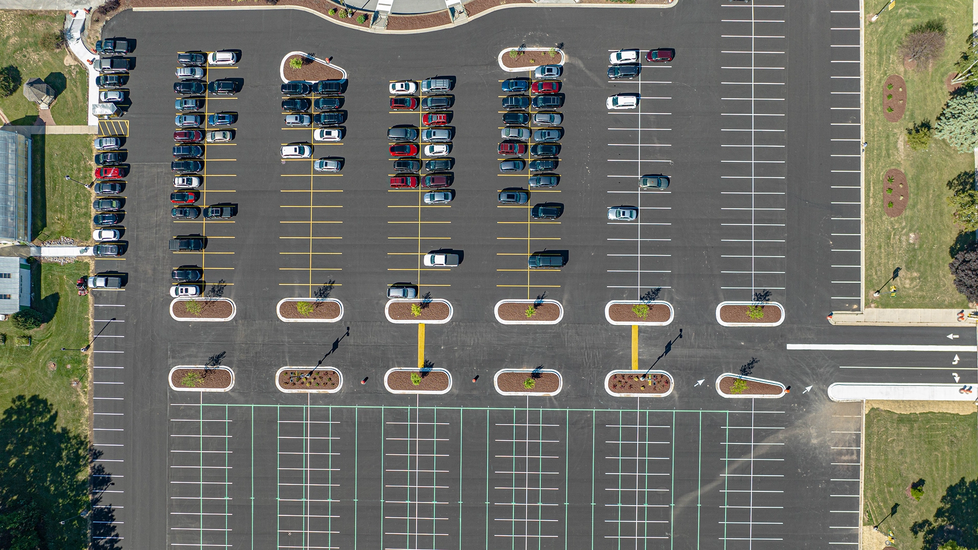 Aerial view of green bay area school parking lot