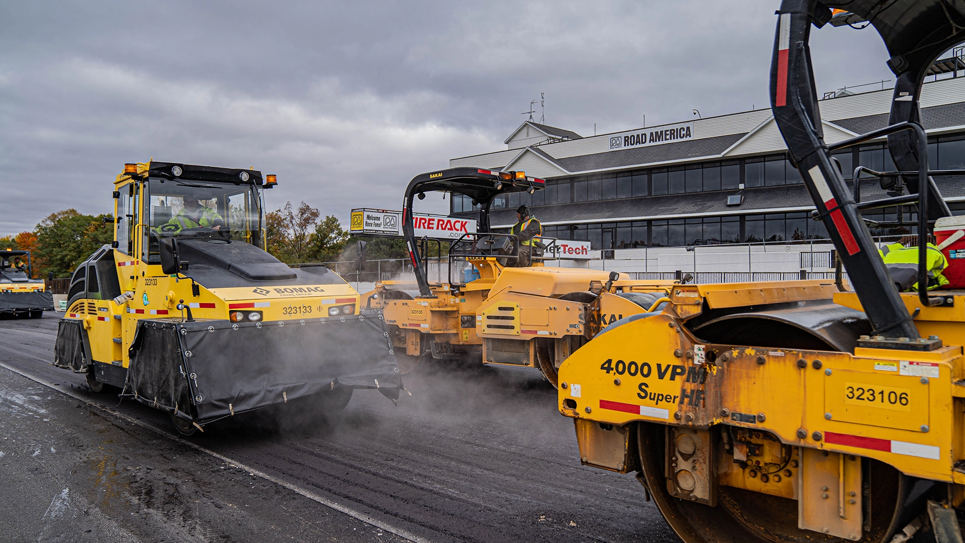 construction workers paving road