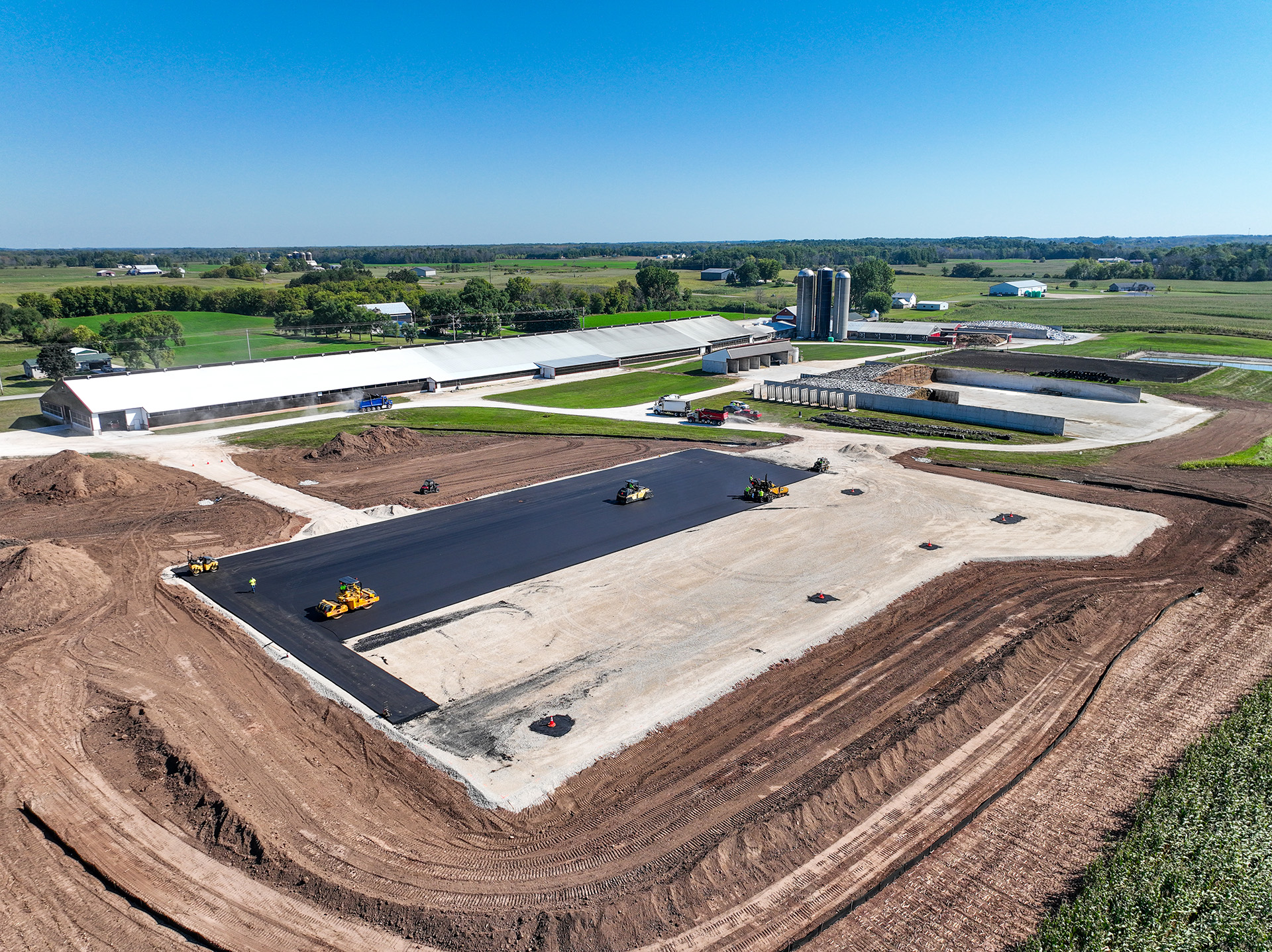 Aerial view of asphalt application on Sunny Slope Dairy Reedsville, WI