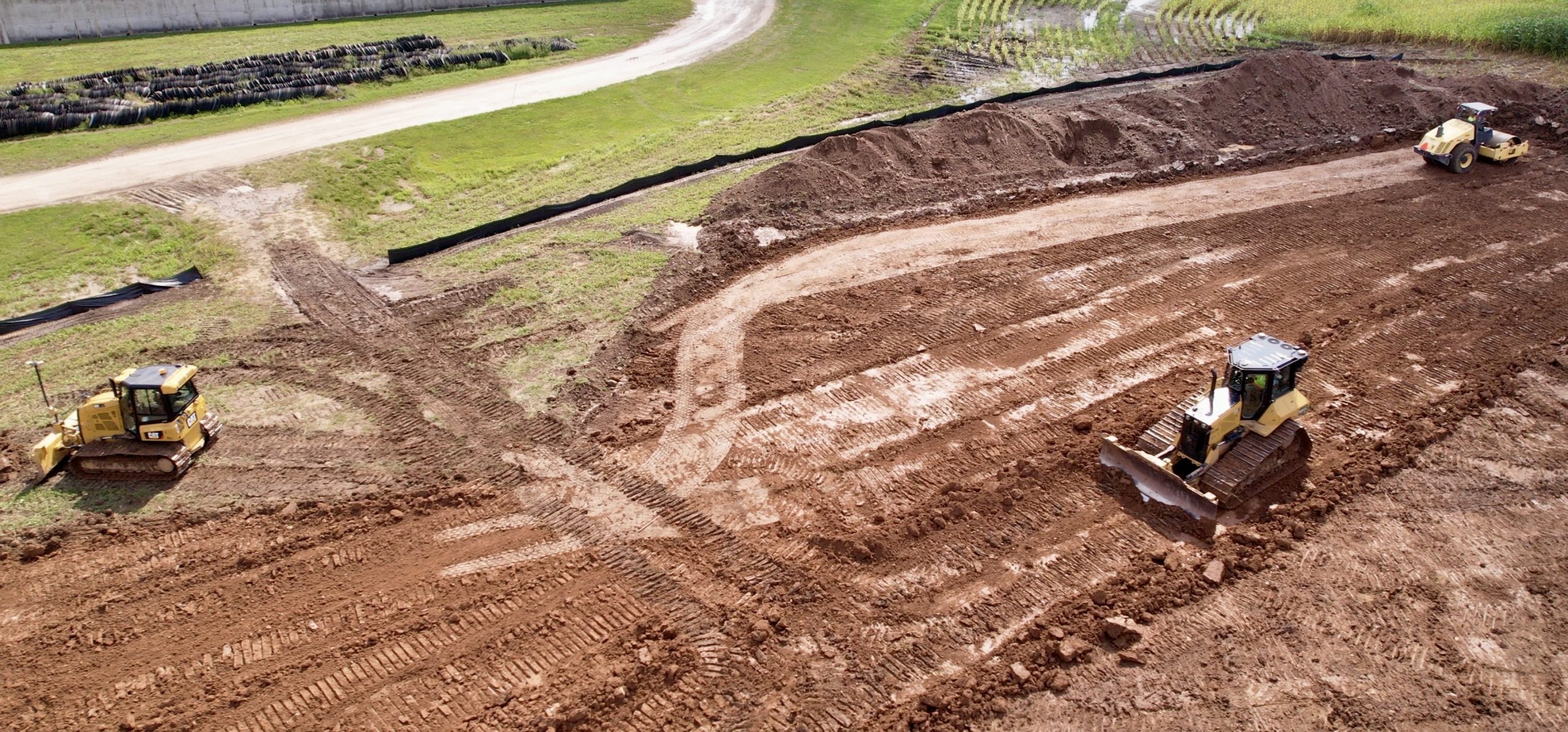 Aerial view of land grading equipment at Sunny Slope Dairy