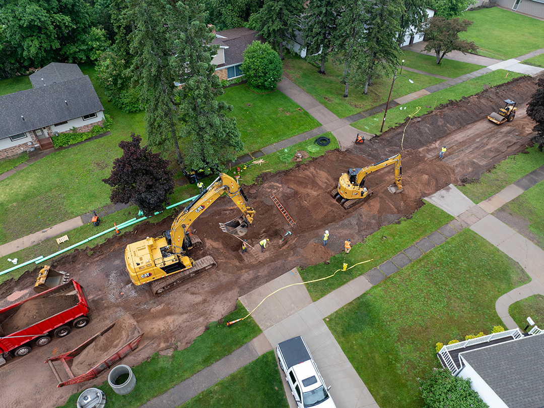 Aerial drone view of Ishpeming project's excavation process