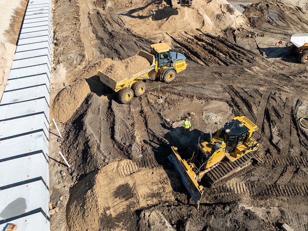 Land grading of Belle Farm project, with heavy machinery