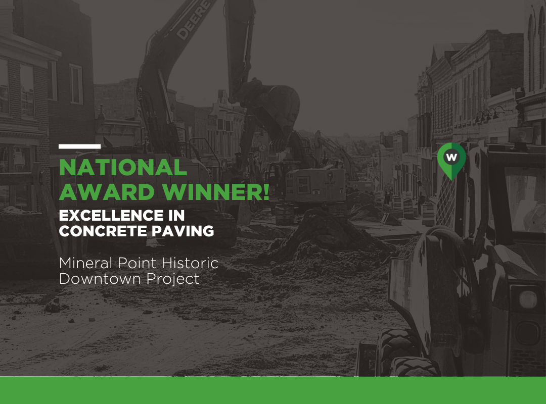 Project cover reading: National Award Winner! Excellence in concrete paving. Mineral Point Historic Downtown Project.